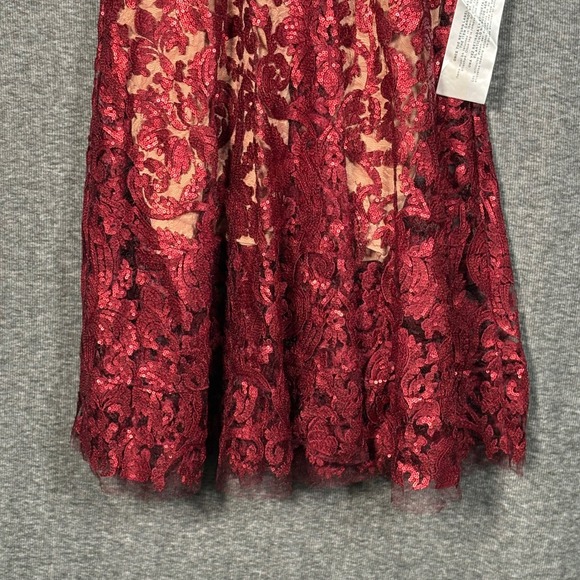 Dress The Population Blair Sequin Damask Midi Dress Berry Nude Womens Small - Picture 5 of 14